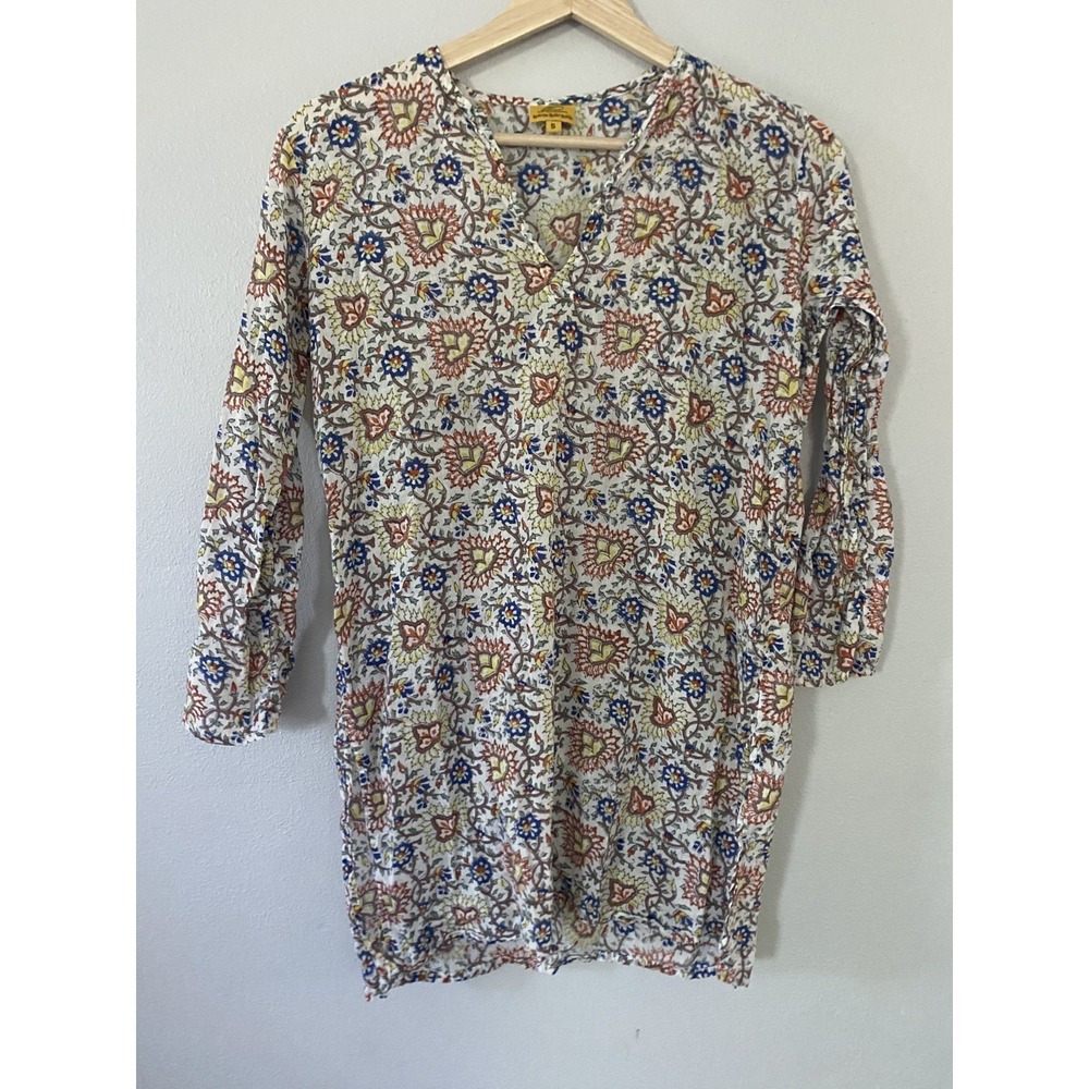 Roberta Roller Rabbit Floral 100% Cotton Tunic Blouse Women Sz S